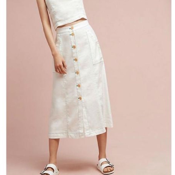 Anthropologie Dresses & Skirts - ANTHROPOLOGIE Akemi + Kin White Button Linen Skirt